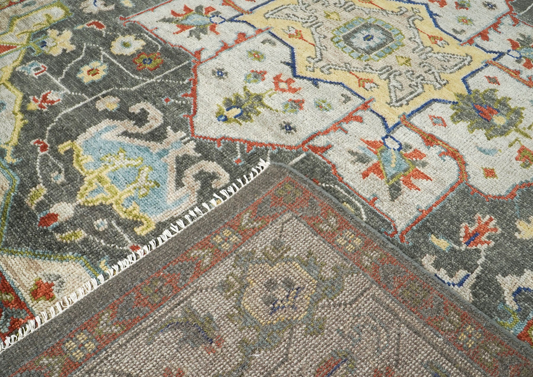 9x12 Gray, Burnt Orange, Lime Color Hand Knotted Oushak Wool  Oriental Rug