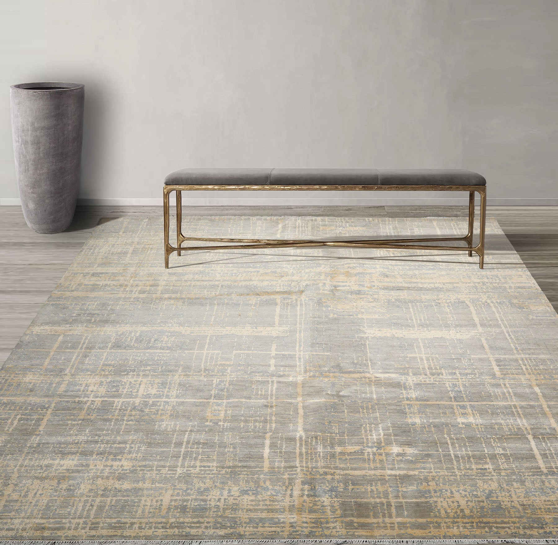 9x12 Slate, Gray, Vanilla Color Hand Knotted Sherpa Wool & Silk Modern & Contemporary Oriental Rug