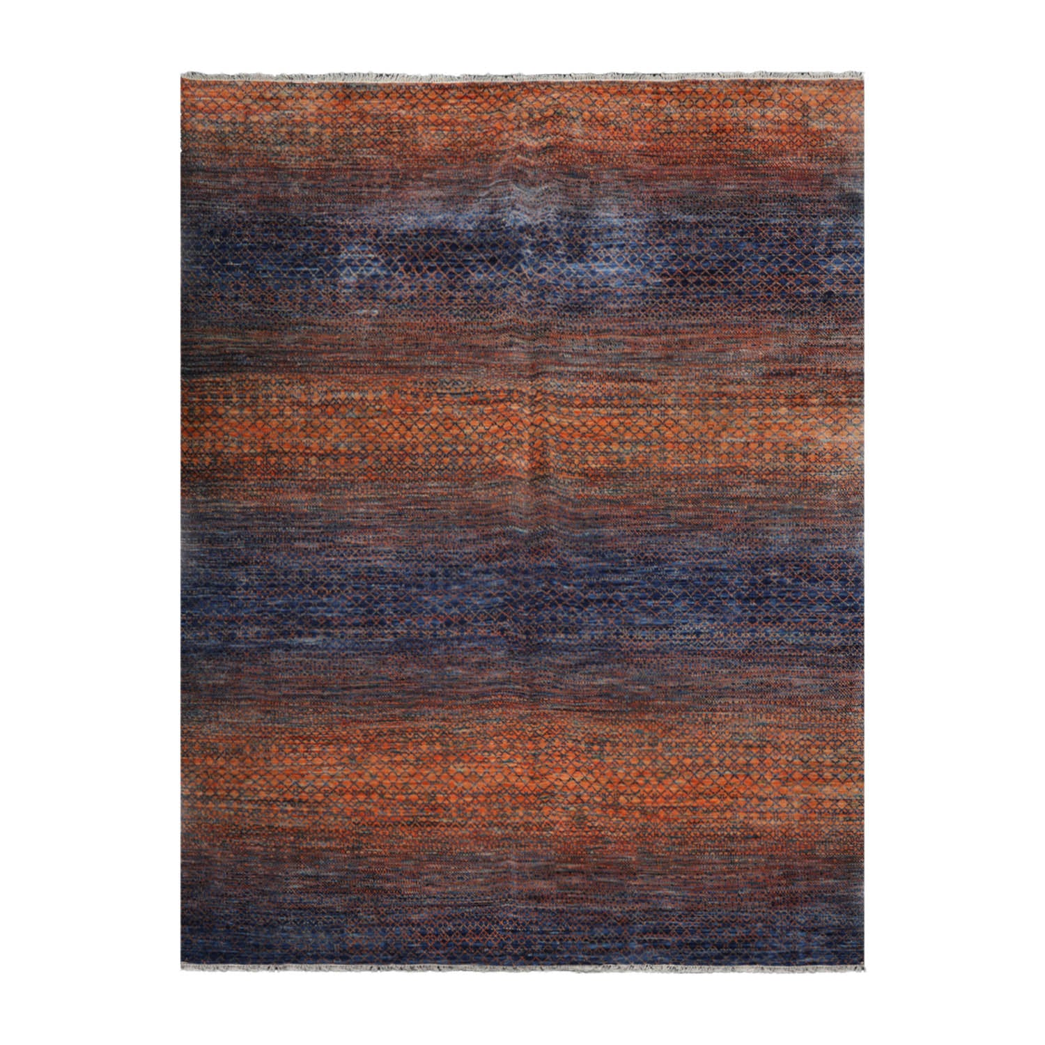 9x12 Orange, Navy, Color Hand Knotted Grass 100% Wool Modern Oriental Rug