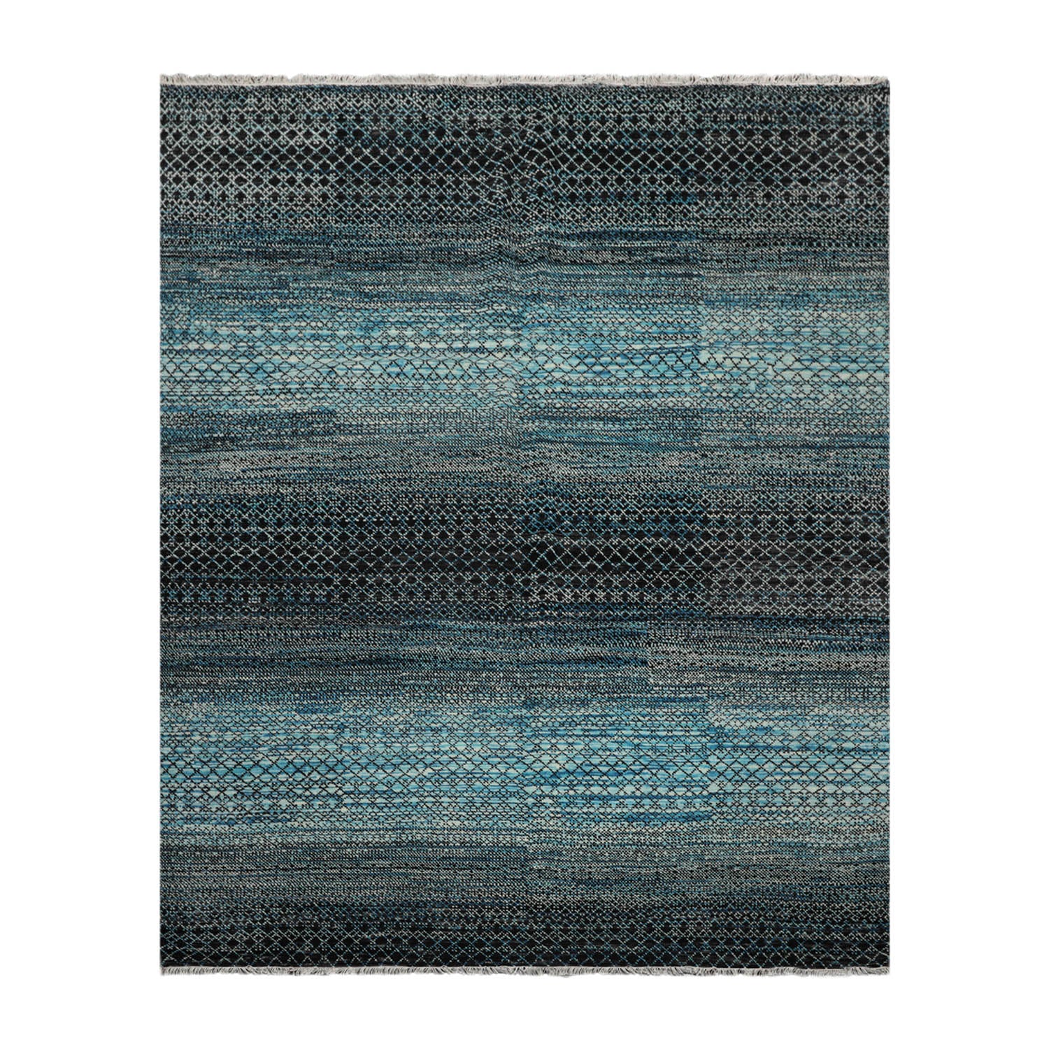 8x10 Blue, Charcoal, Aqua Color Hand Knotted Grass 100% Wool Modern Oriental Rug
