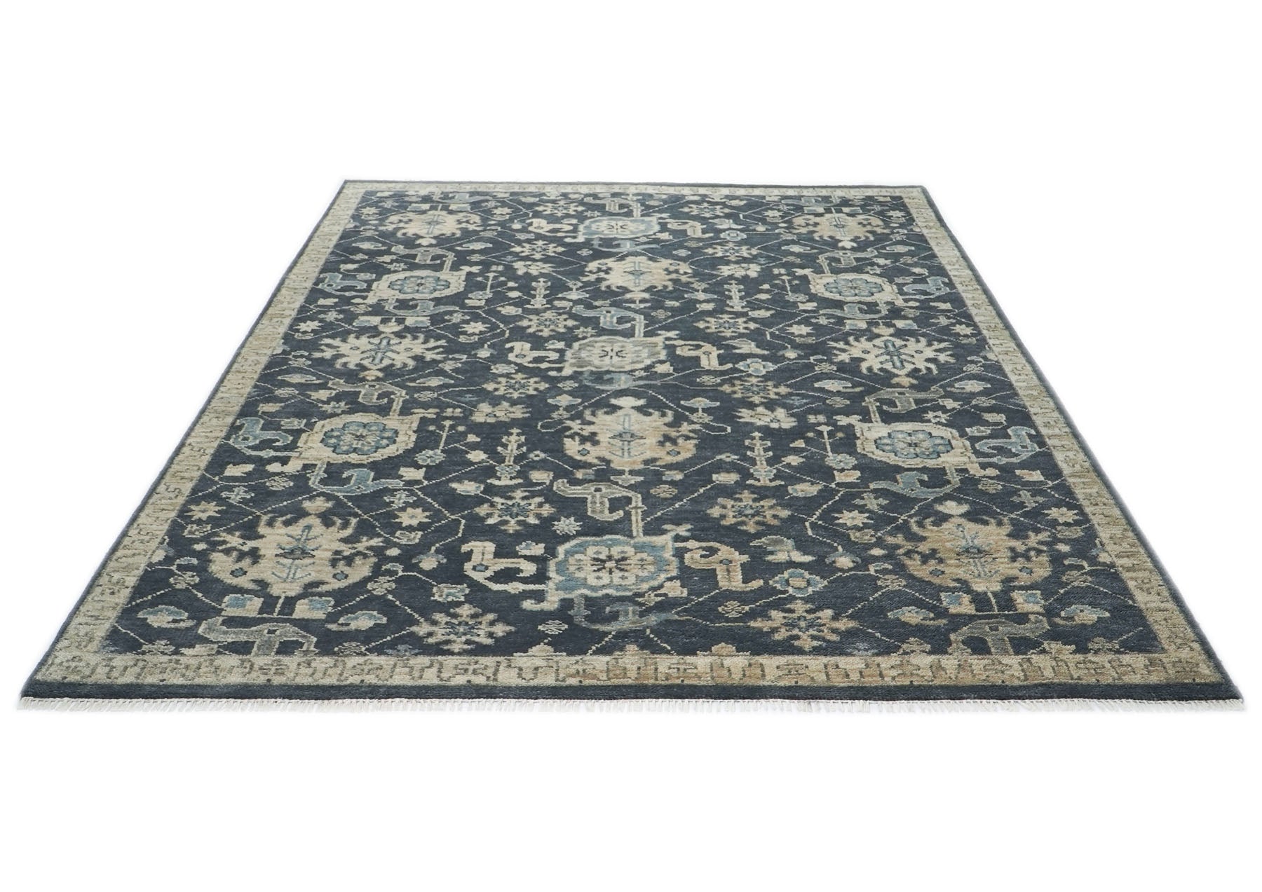 9x12 Gray, Beige, Moss Color Hand Knotted Oushak Wool Arts and Crafts Oriental Rug