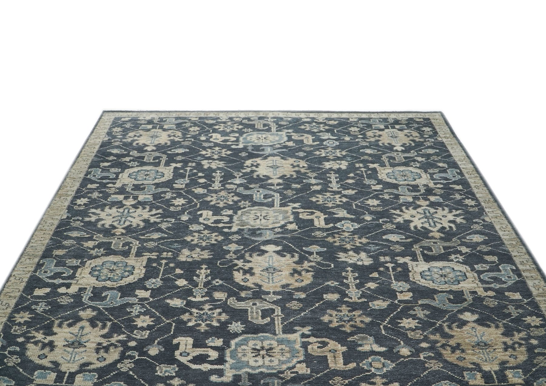 9x12 Gray, Beige, Moss Color Hand Knotted Oushak Wool Arts and Crafts Oriental Rug