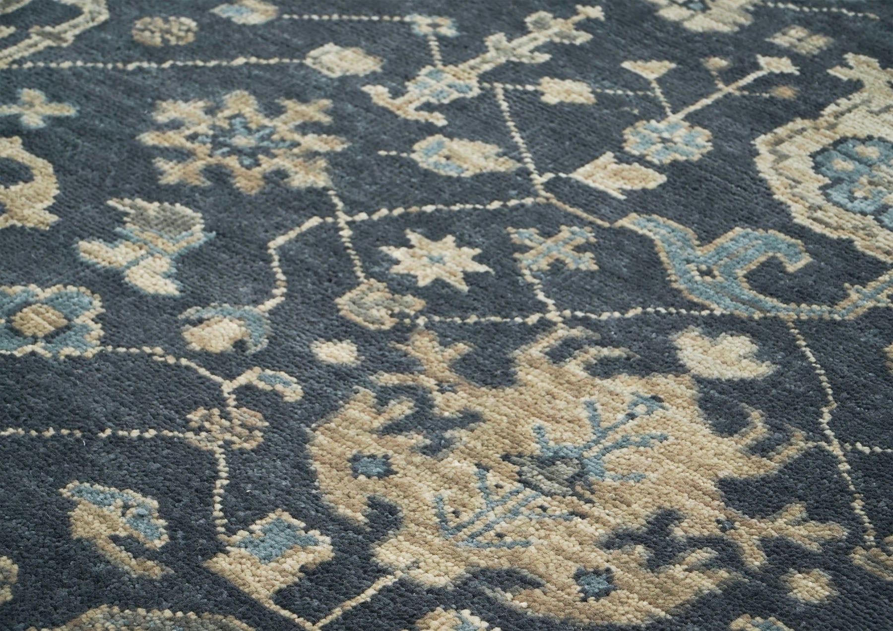 9x12 Gray, Beige, Moss Color Hand Knotted Oushak Wool Arts and Crafts Oriental Rug