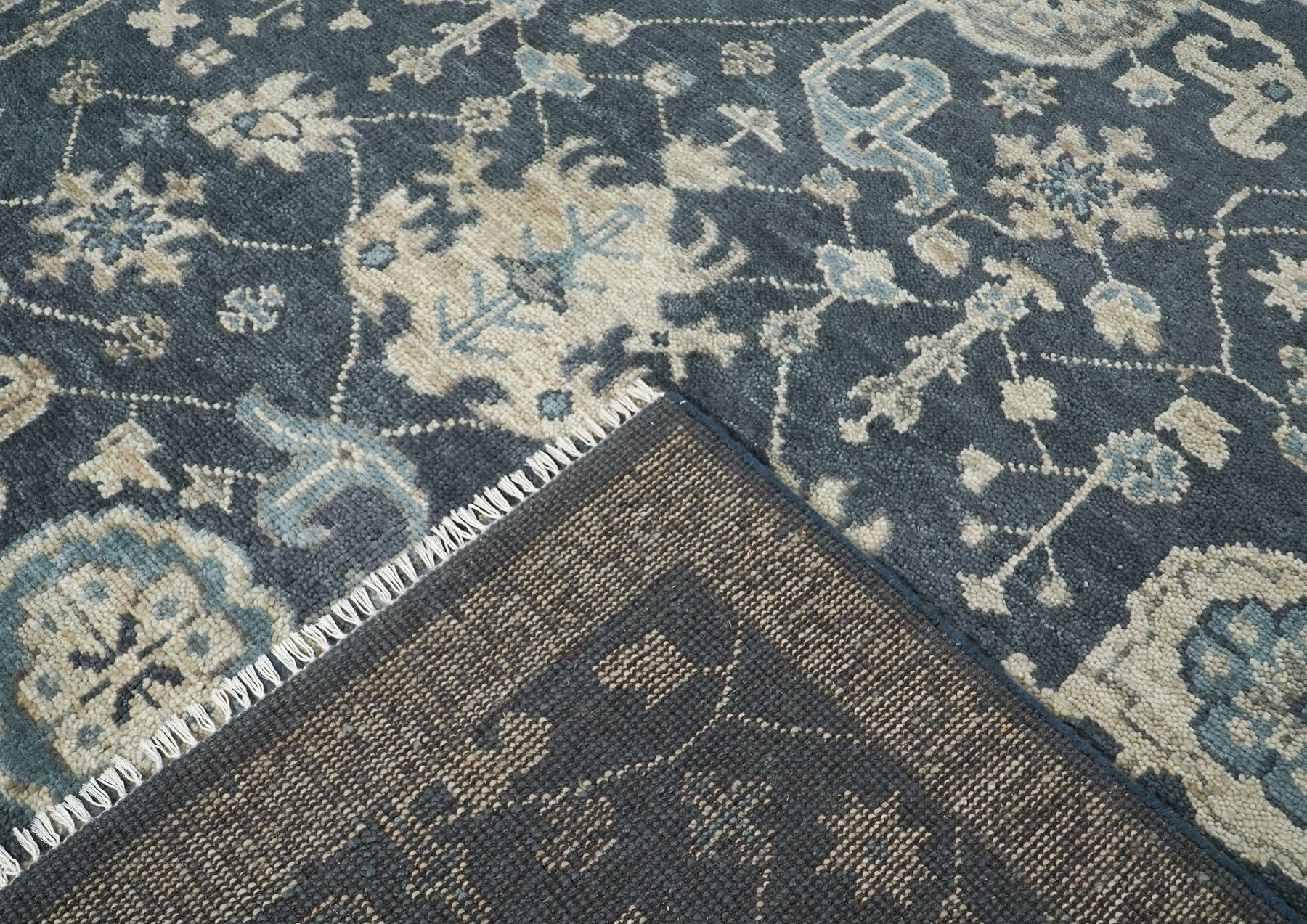 9x12 Gray, Beige, Moss Color Hand Knotted Oushak Wool Arts and Crafts Oriental Rug