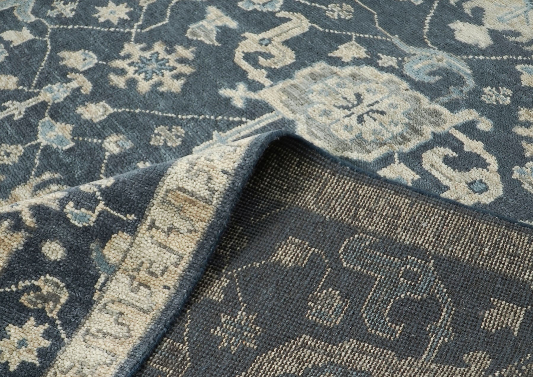 9x12 Gray, Beige, Moss Color Hand Knotted Oushak Wool Arts and Crafts Oriental Rug