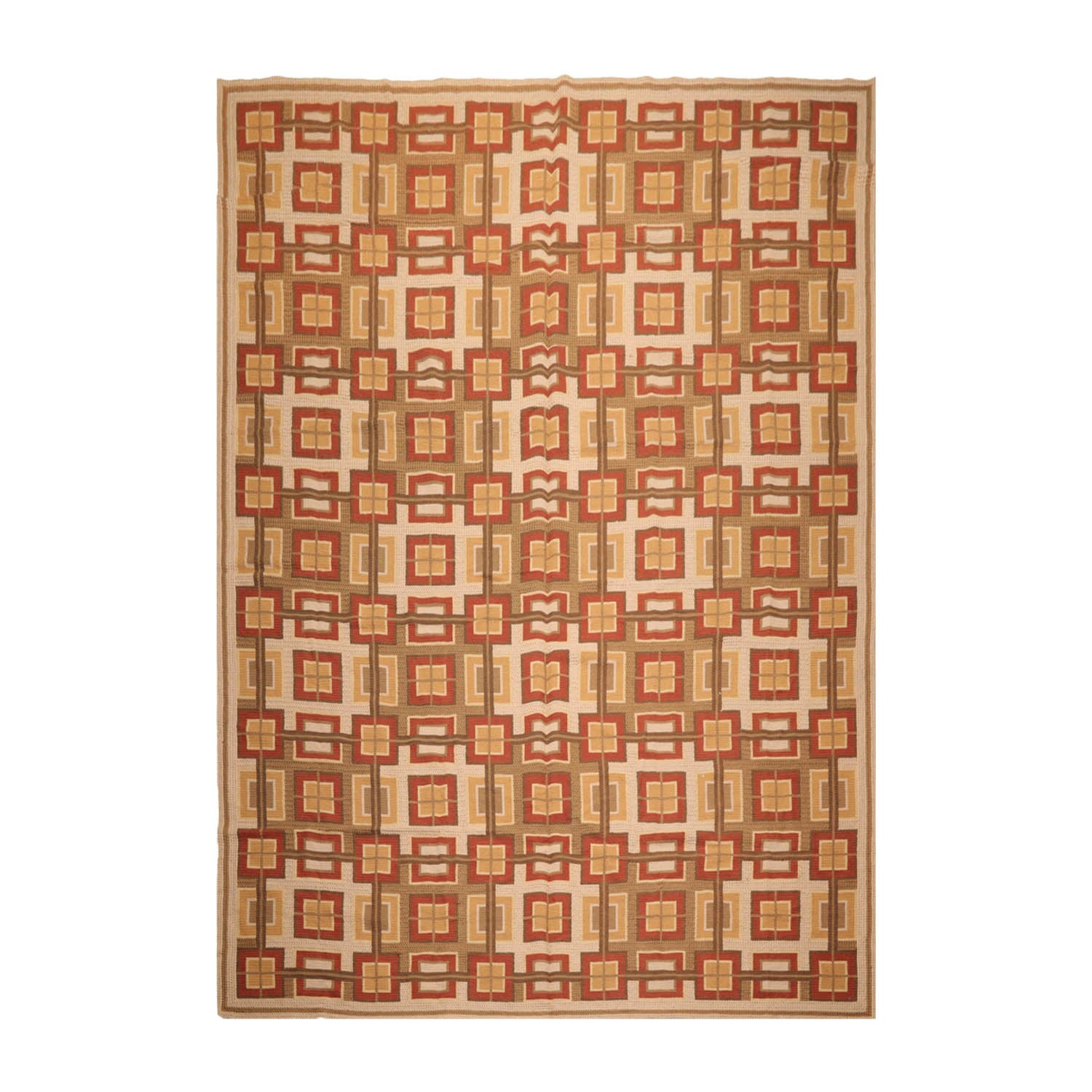 9x12 Beige, Rust, Brown Color Hand Woven All-Over 100% Wool Modern Oriental Rug