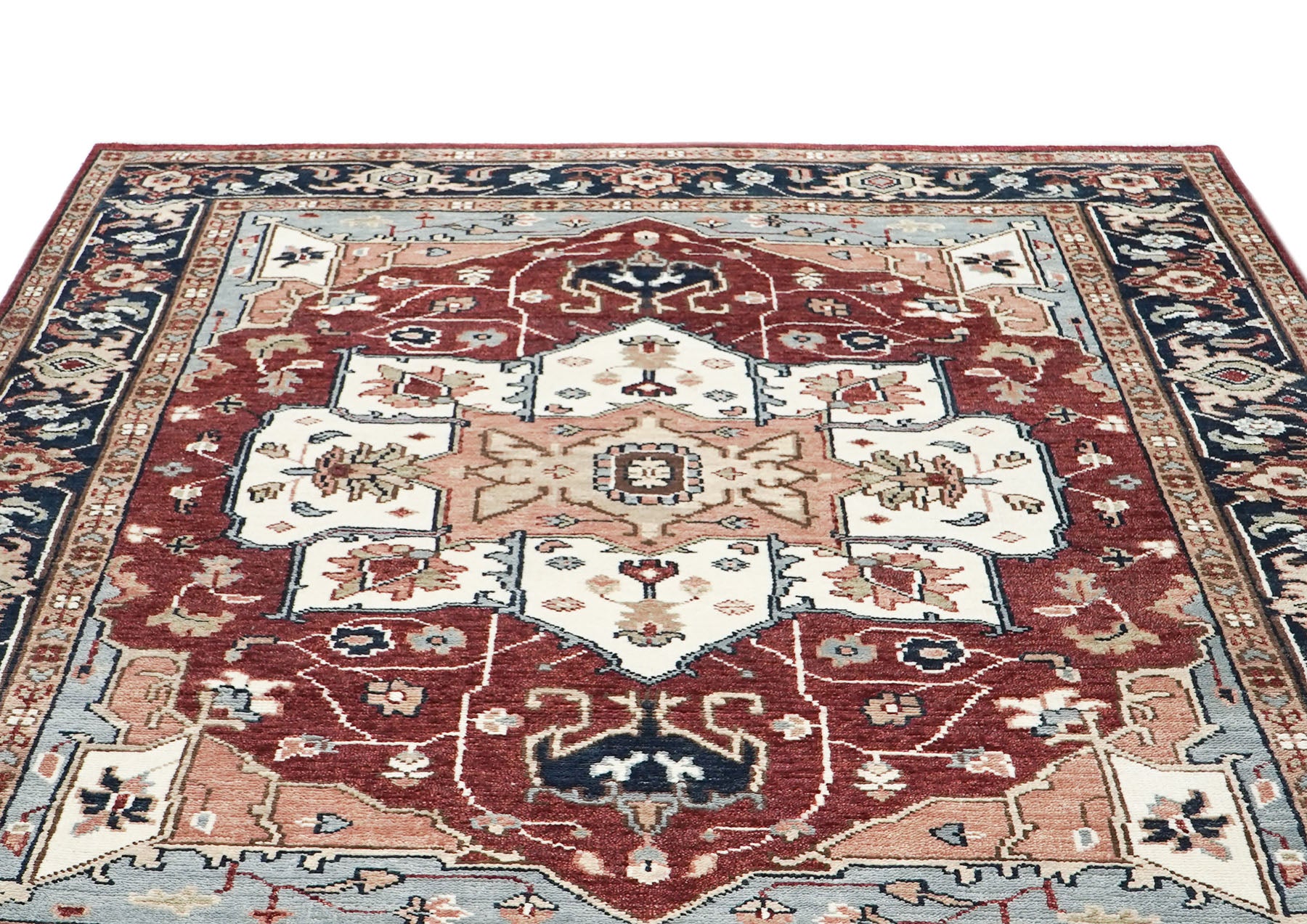 9x12 Rust, Ivory, Blue Color Hand Knotted Oushak Wool  Oriental Rug