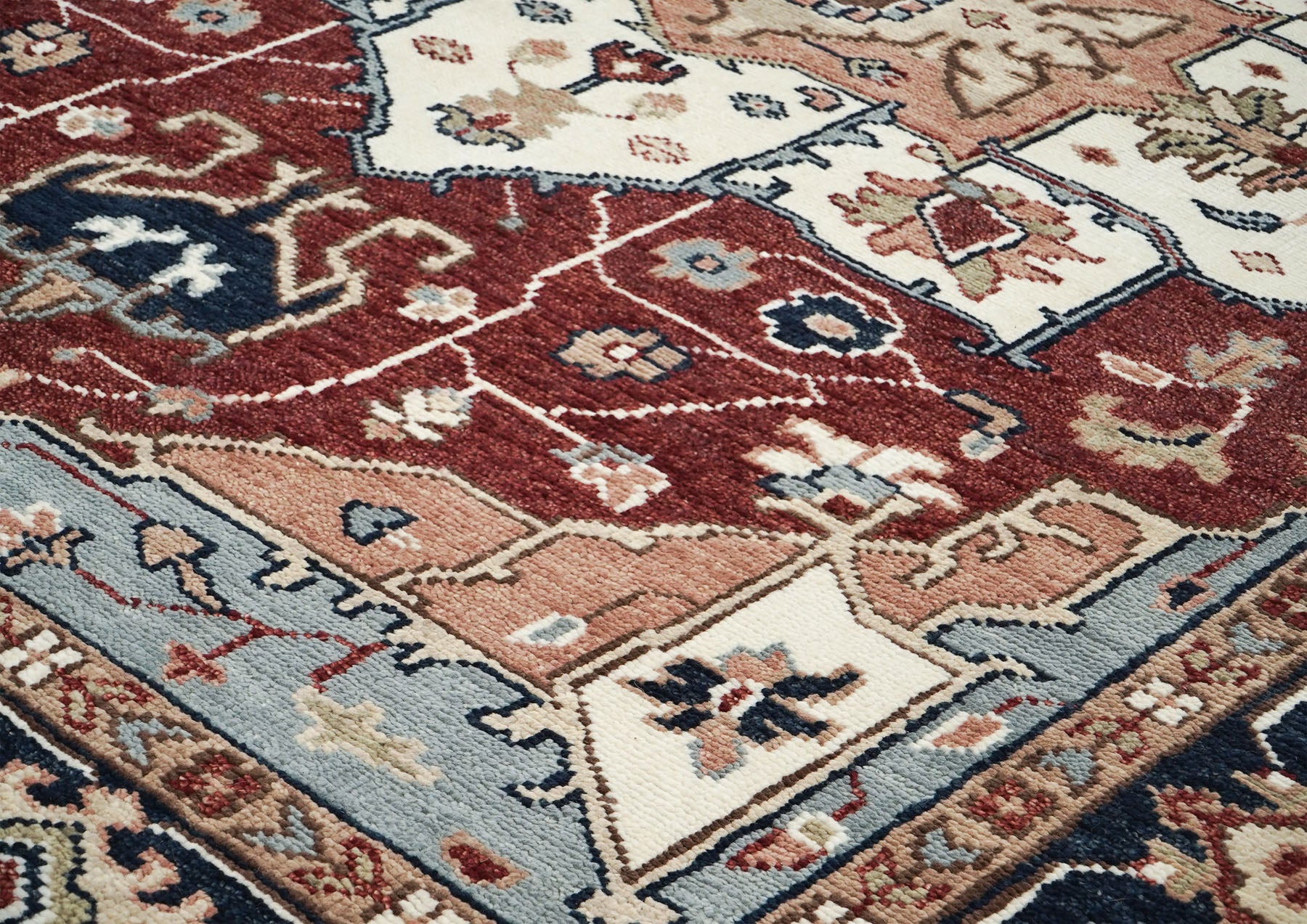 9x12 Rust, Ivory, Blue Color Hand Knotted Oushak Wool  Oriental Rug