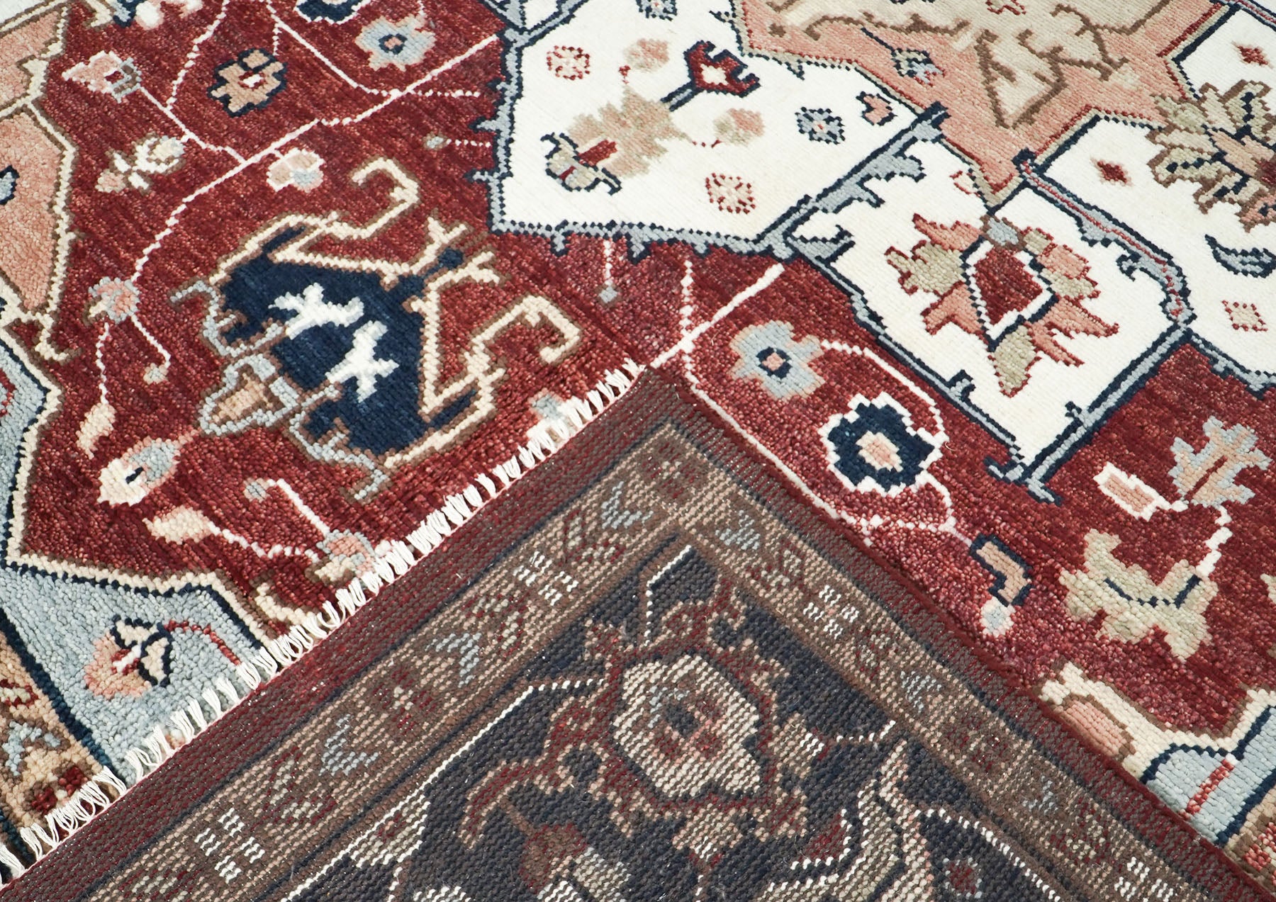 9x12 Rust, Ivory, Blue Color Hand Knotted Oushak Wool  Oriental Rug