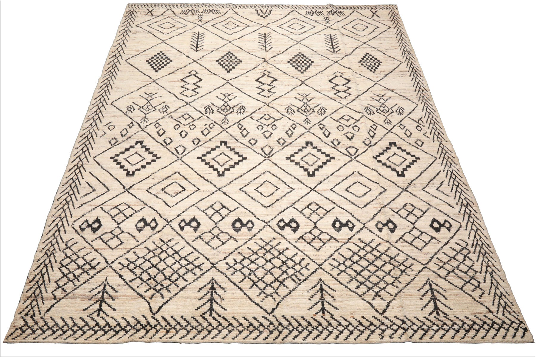 9'2''x11'7" Ivory Afghan Moroccan Wool Oriental Area Rug, Hand Knotted, Modern & Contemporary Tribal Style