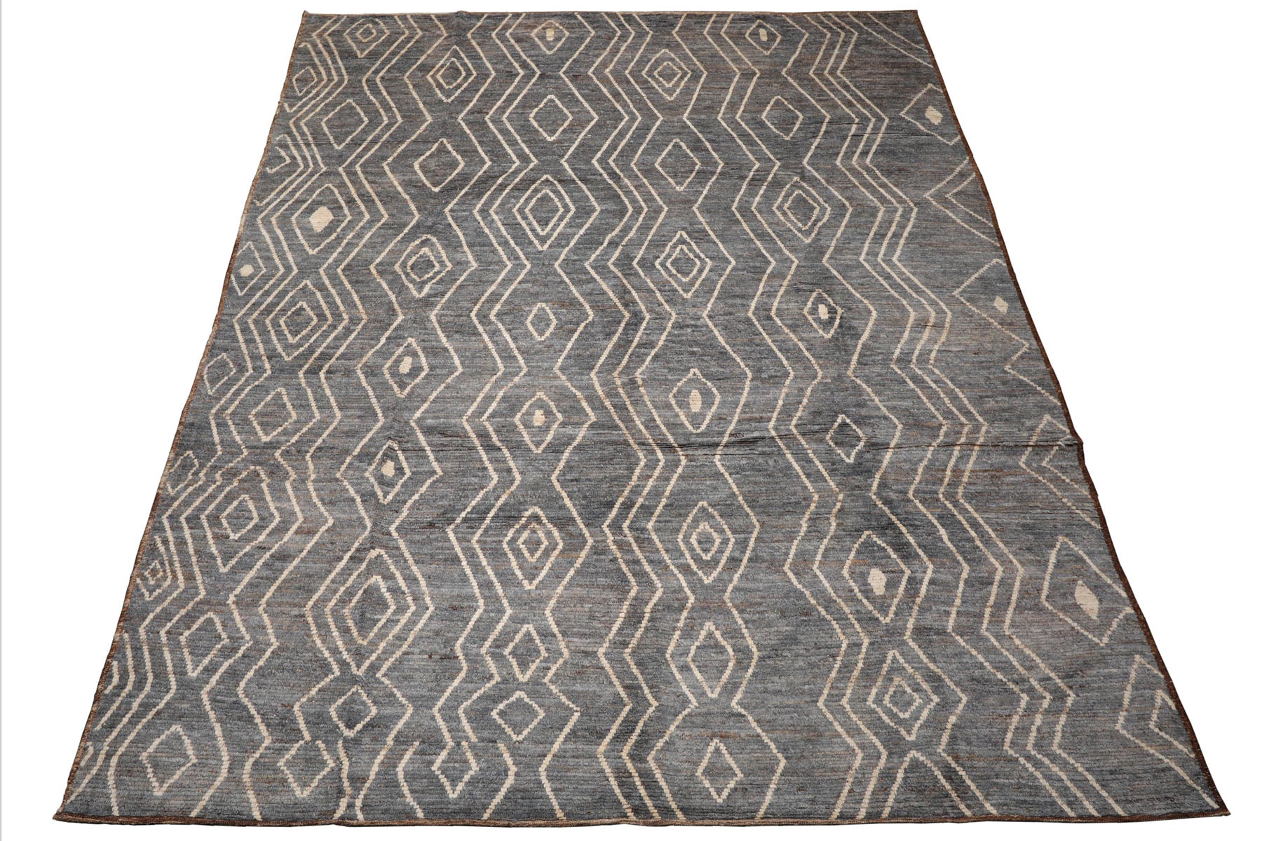 10'1''x13'7" Slate Afghan Moroccan Wool Oriental Area Rug, Hand Knotted, Modern & Contemporary Tribal Motif