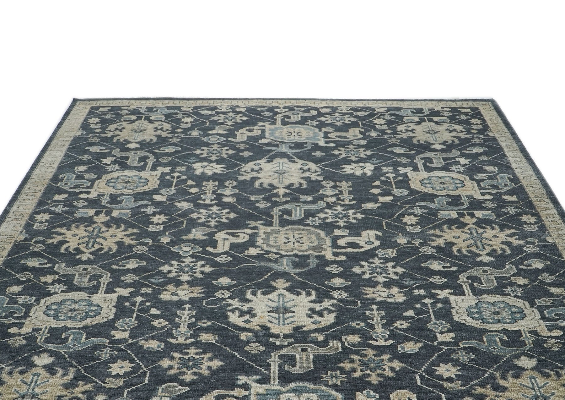 9x12 Blue, Slate, Beige Color Hand Knotted Oushak Wool Arts and Crafts Oriental Rug