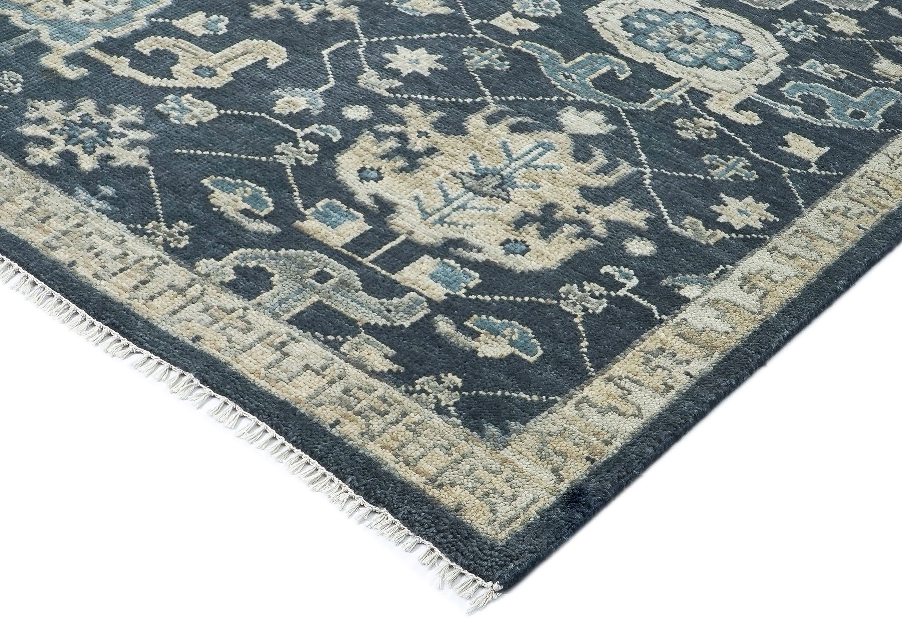 9x12 Blue, Slate, Beige Color Hand Knotted Oushak Wool Arts and Crafts Oriental Rug