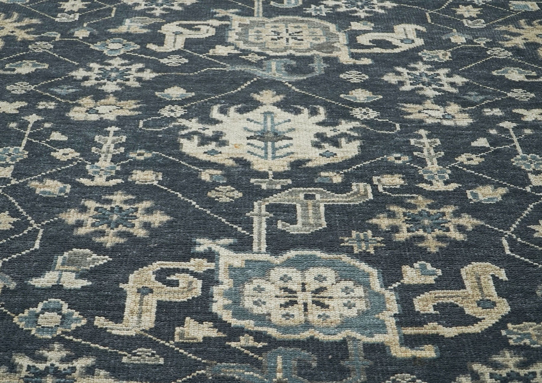 9x12 Blue, Slate, Beige Color Hand Knotted Oushak Wool Arts and Crafts Oriental Rug