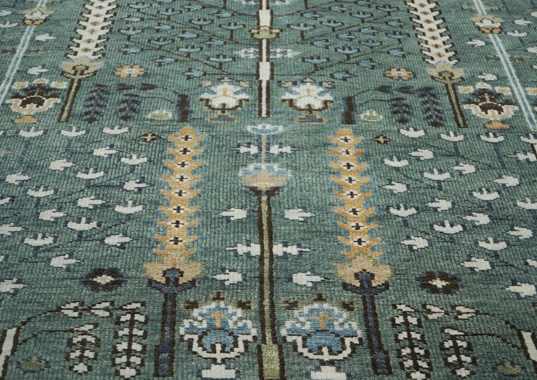 9x12 Celadon, Beige, Brown Color Hand Knotted Oushak Wool Transitional Oriental Rug