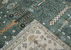 9x12 Celadon, Beige, Brown Color Hand Knotted Oushak Wool Transitional Oriental Rug