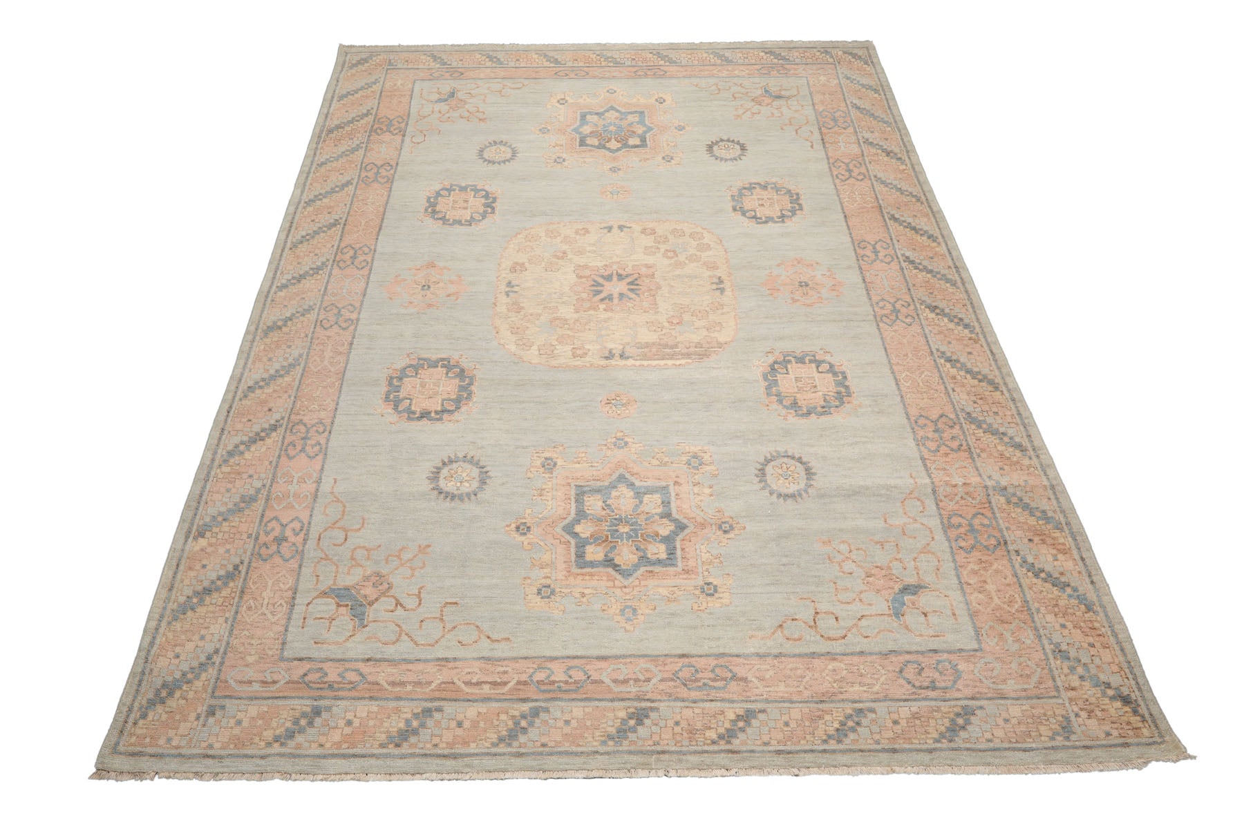 9'x12' Pale Aqua Afghan Oushak Wool Oriental Area Rug, Hand Knotted, Traditional Style