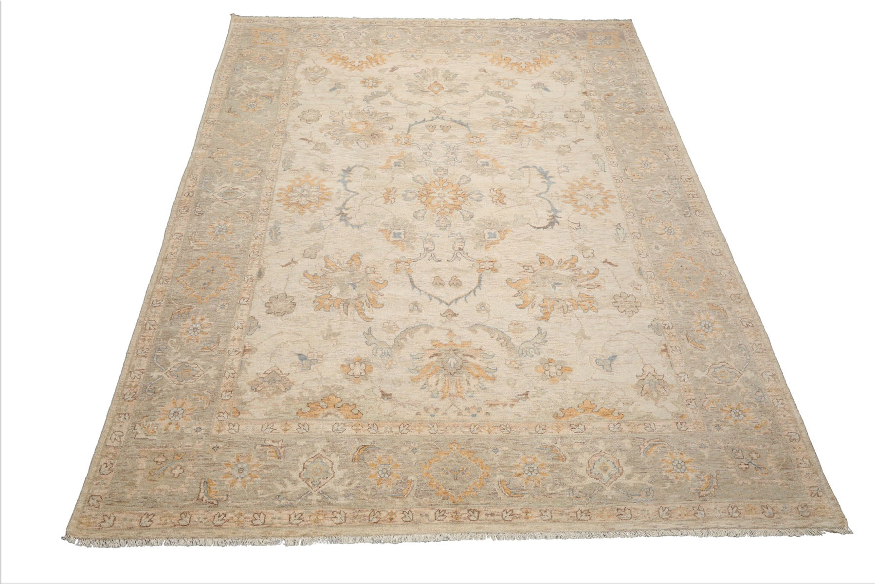 9'x12' Beige Afghan Oushak Wool Oriental Area Rug, Hand Knotted, Traditional Design