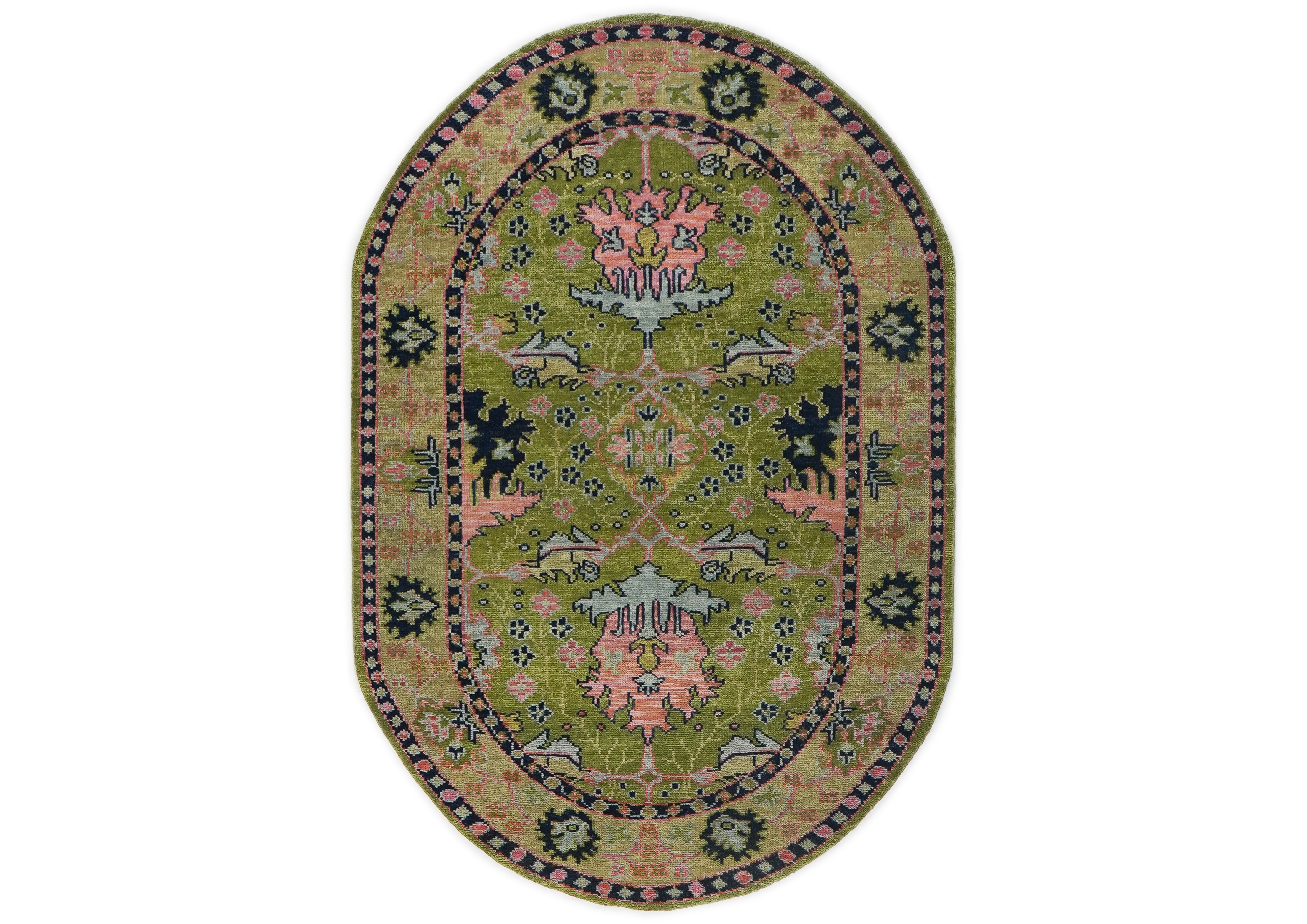 Multi Size Green, Rust Hand Knotted Muted Turkish Oushak 100% Wool William Morris Donegal Branches Arts and Craft Traditional Oriental Area Rug