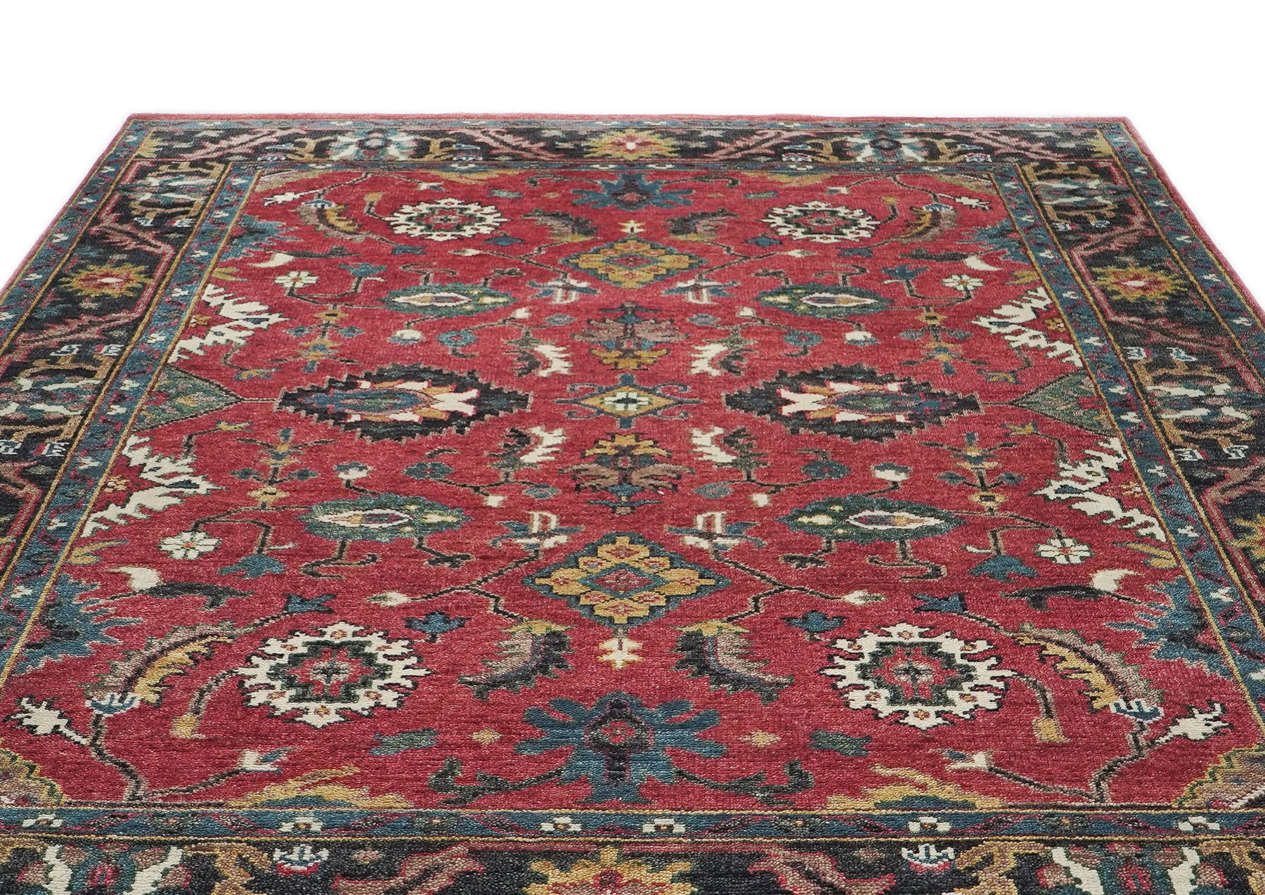 9x12 Coral, Teal, Ivory Color Hand Knotted Oushak Wool Arts and Crafts Oriental Rug