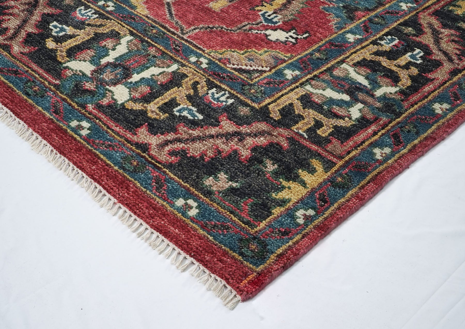 9x12 Coral, Teal, Ivory Color Hand Knotted Oushak Wool Arts and Crafts Oriental Rug