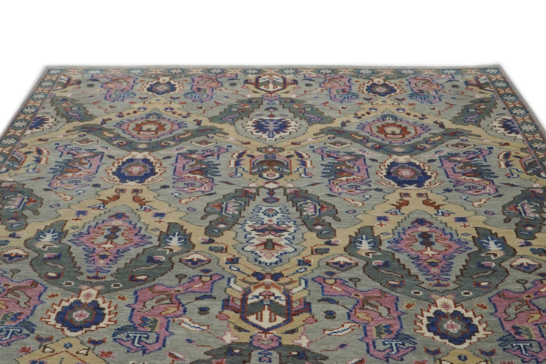 9x12 Gray, Tan, Rose Color Hand Knotted Oushak Wool Arts and Crafts Oriental Rug