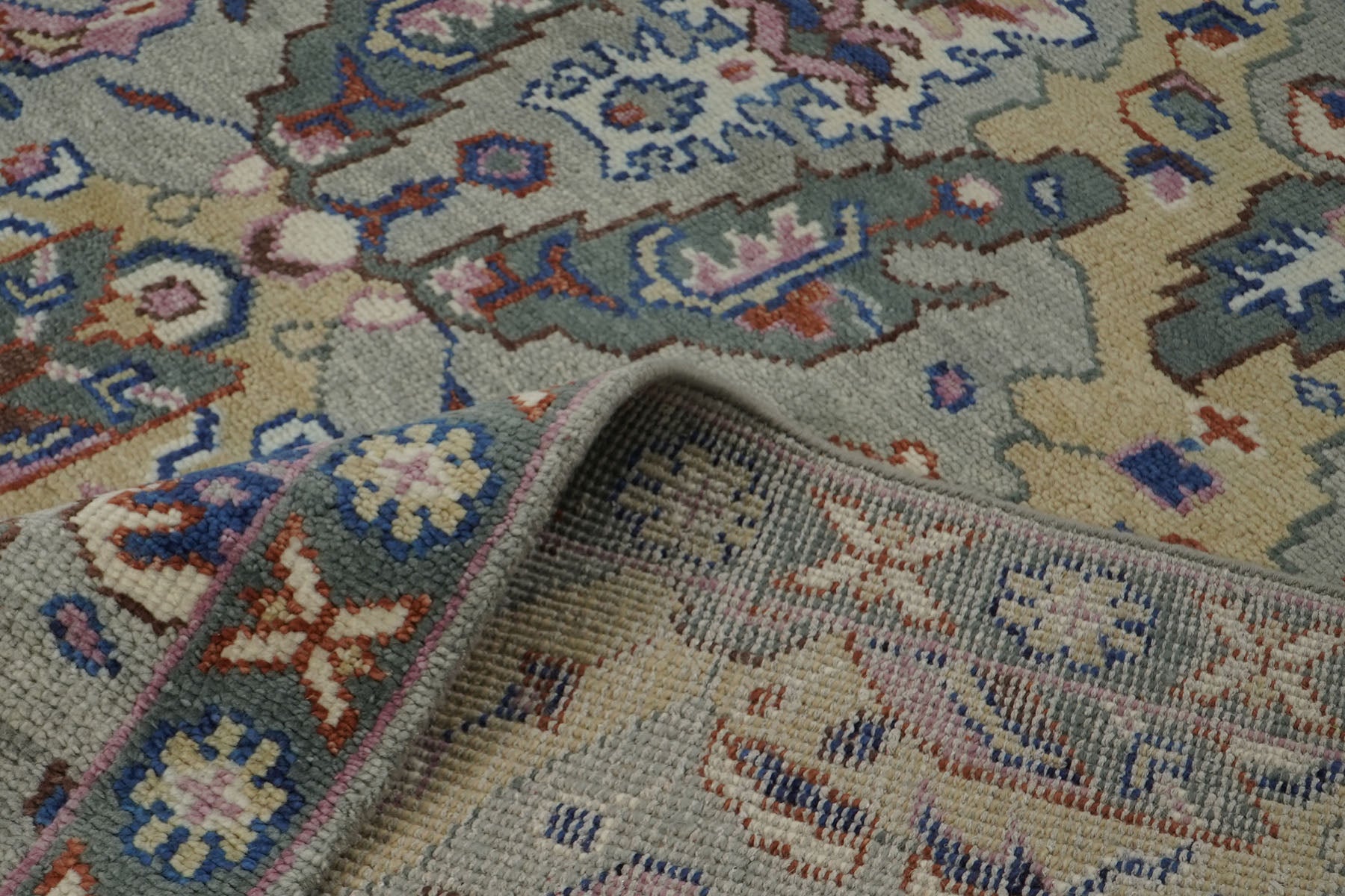 9x12 Gray, Tan, Rose Color Hand Knotted Oushak Wool Arts and Crafts Oriental Rug