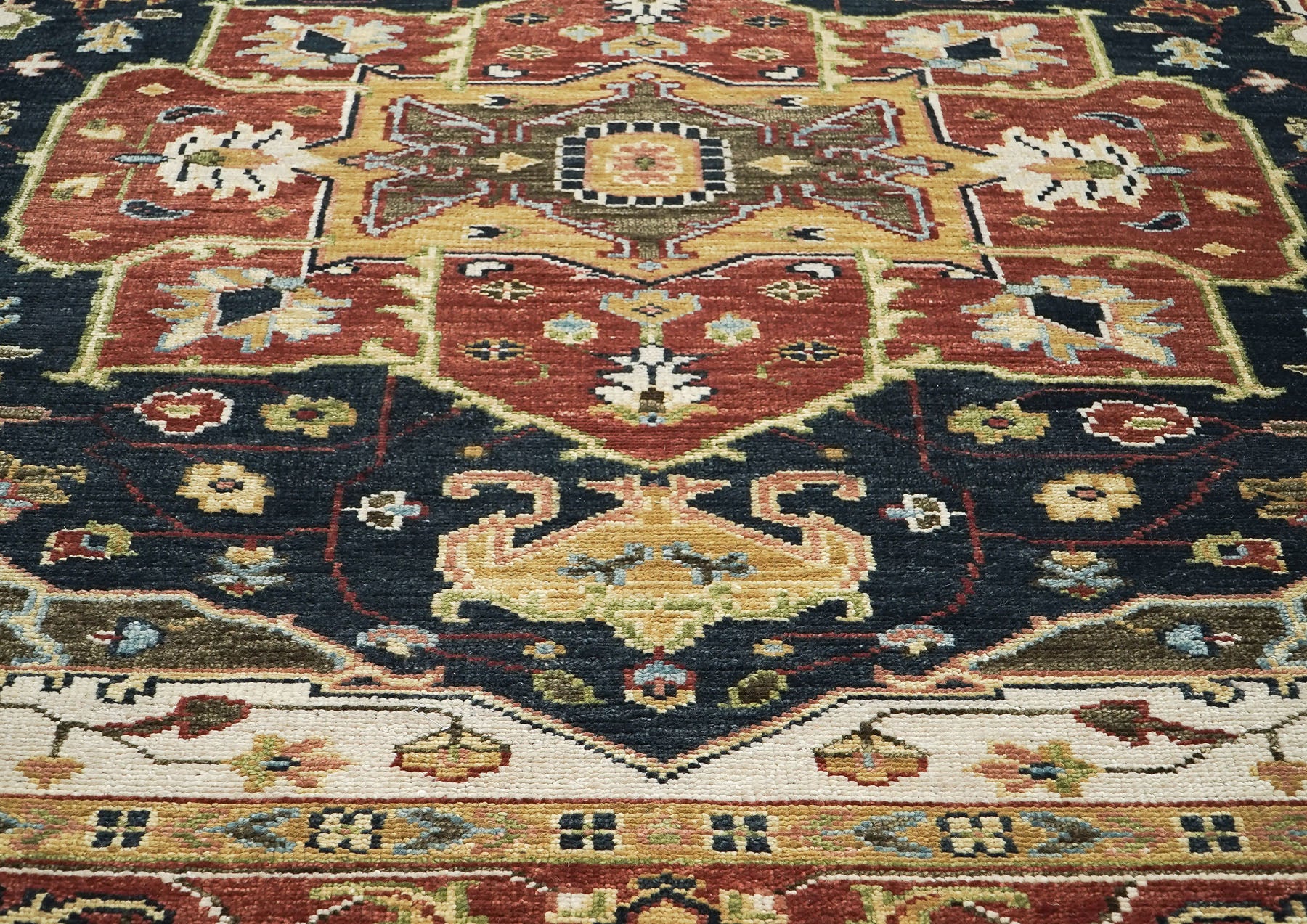 9x12 Blue, Burnt Orange, Ivory Color Hand Knotted Oushak Wool  Oriental Rug