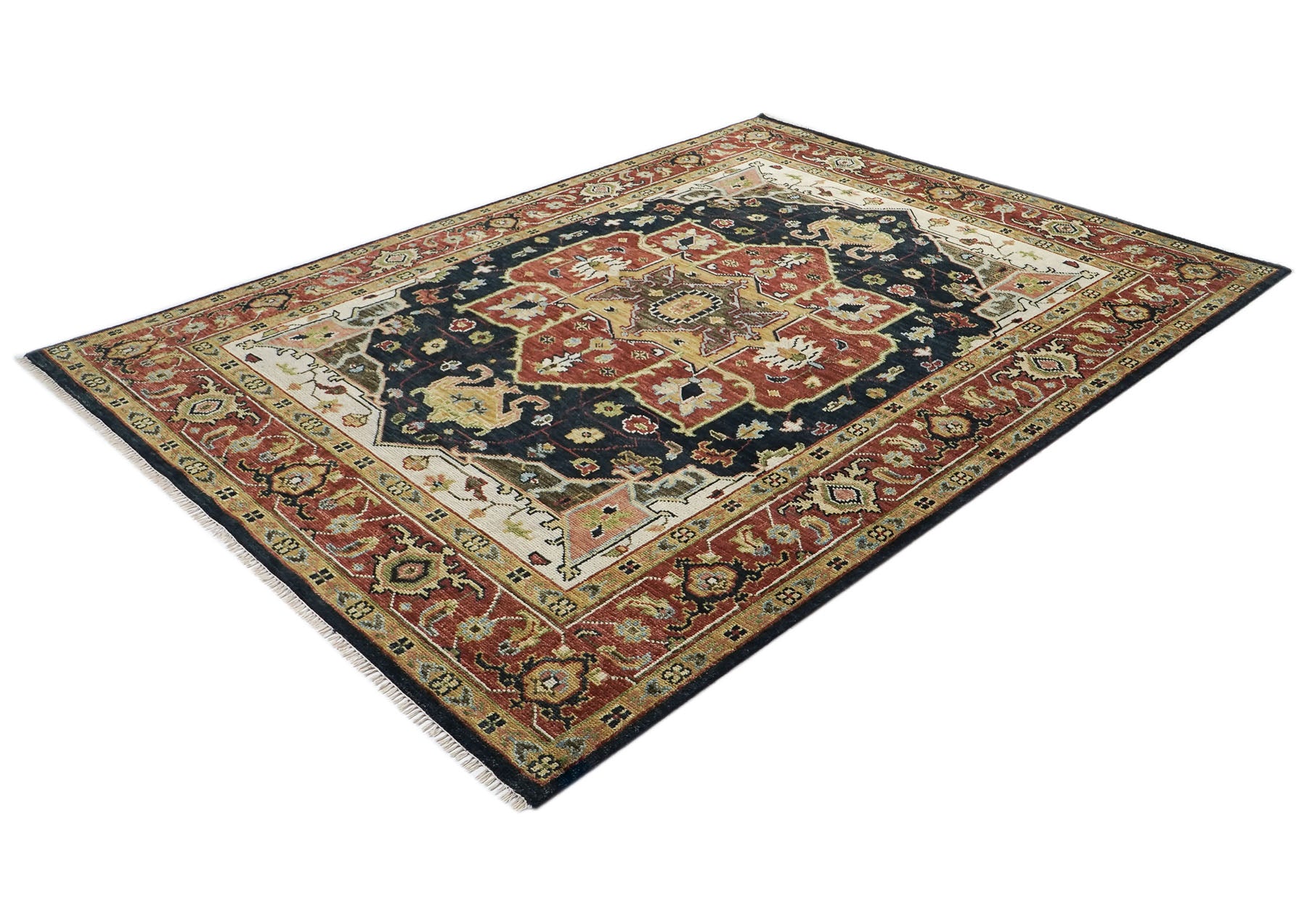 9x12 Blue, Burnt Orange, Ivory Color Hand Knotted Oushak Wool  Oriental Rug