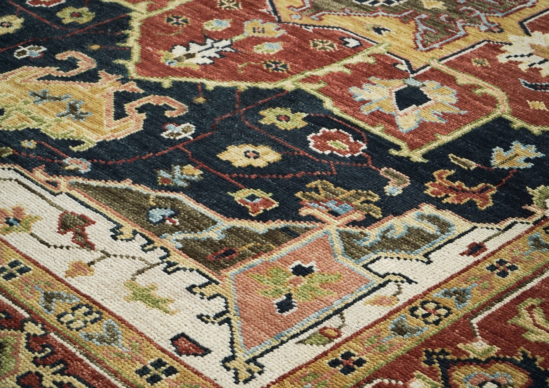 9x12 Blue, Burnt Orange, Ivory Color Hand Knotted Oushak Wool  Oriental Rug