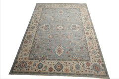9x12 Blue, Ivory, Rust Color Hand Knotted Khyber Wool Traditional Oriental Rug