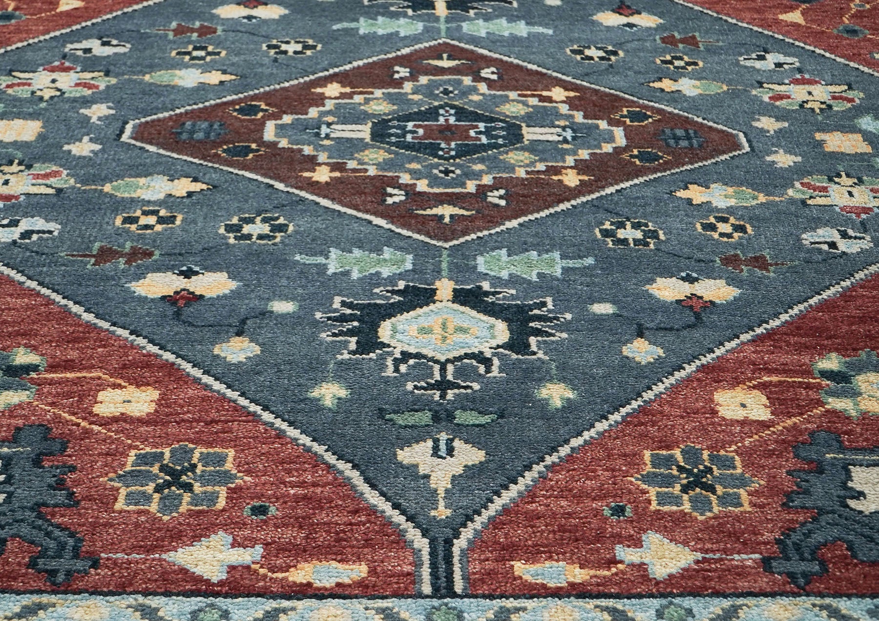 9x12 Blue, Rust, Brown Color Hand Knotted Oushak Wool Traditional Oriental Rug