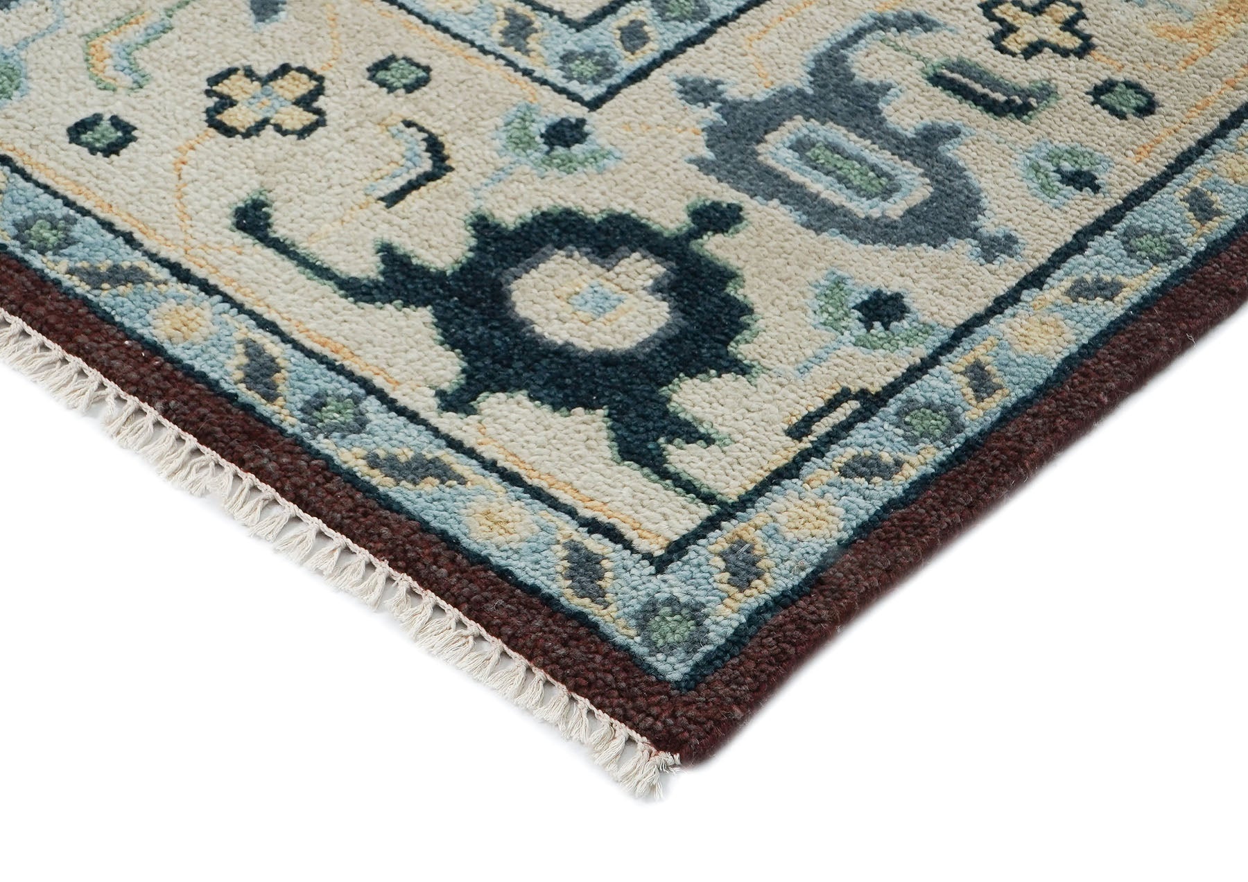 9x12 Blue, Rust, Brown Color Hand Knotted Oushak Wool Traditional Oriental Rug