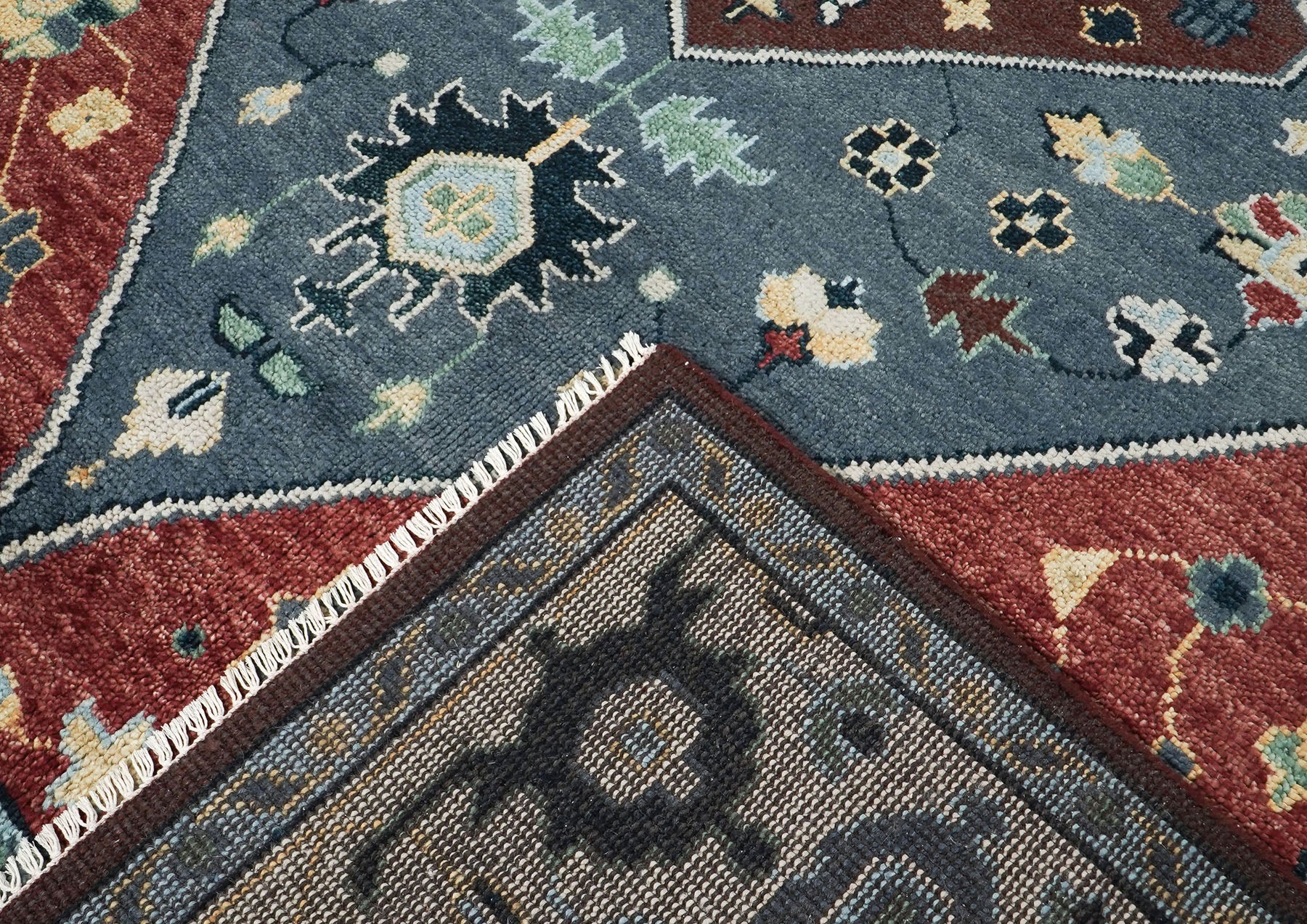 9x12 Blue, Rust, Brown Color Hand Knotted Oushak Wool Traditional Oriental Rug