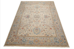 9x12 Beige, Gray, Red Color Hand Knotted Khyber Wool Traditional Oriental Rug