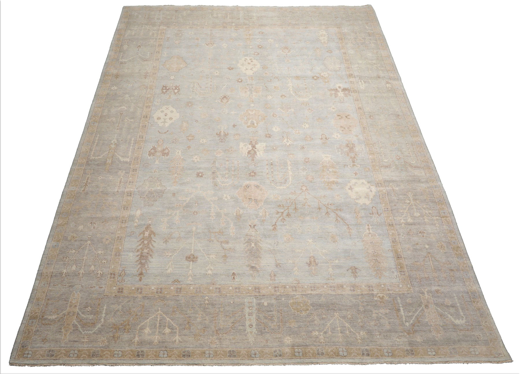 10X14 Mint, Taupe, Brown Color Hand Knotted Afghan Oushak Wool Traditional Oriental Rug
