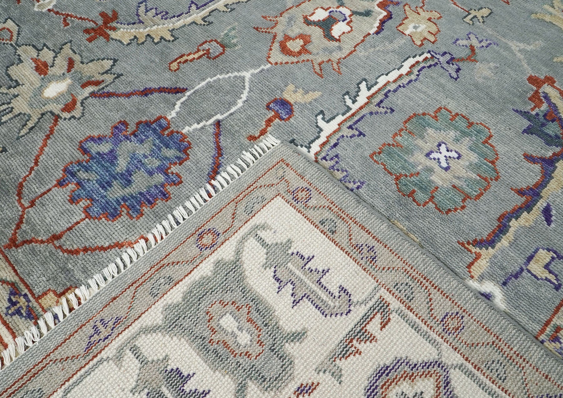 9x12 Slate, Ivory, Rust Color Hand Knotted Oushak Wool Transitional Oriental Rug