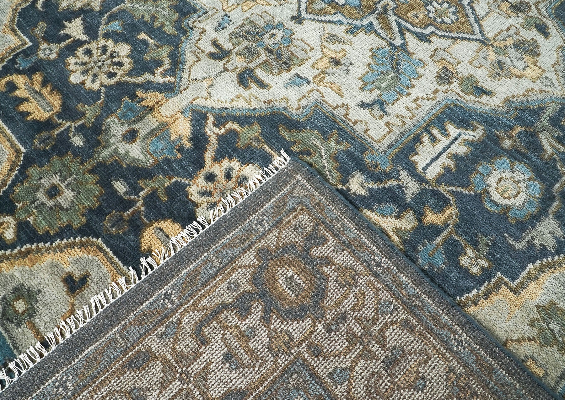 9x12 Blue, Gray, Slate Color Hand Knotted Oushak Wool  Oriental Rug