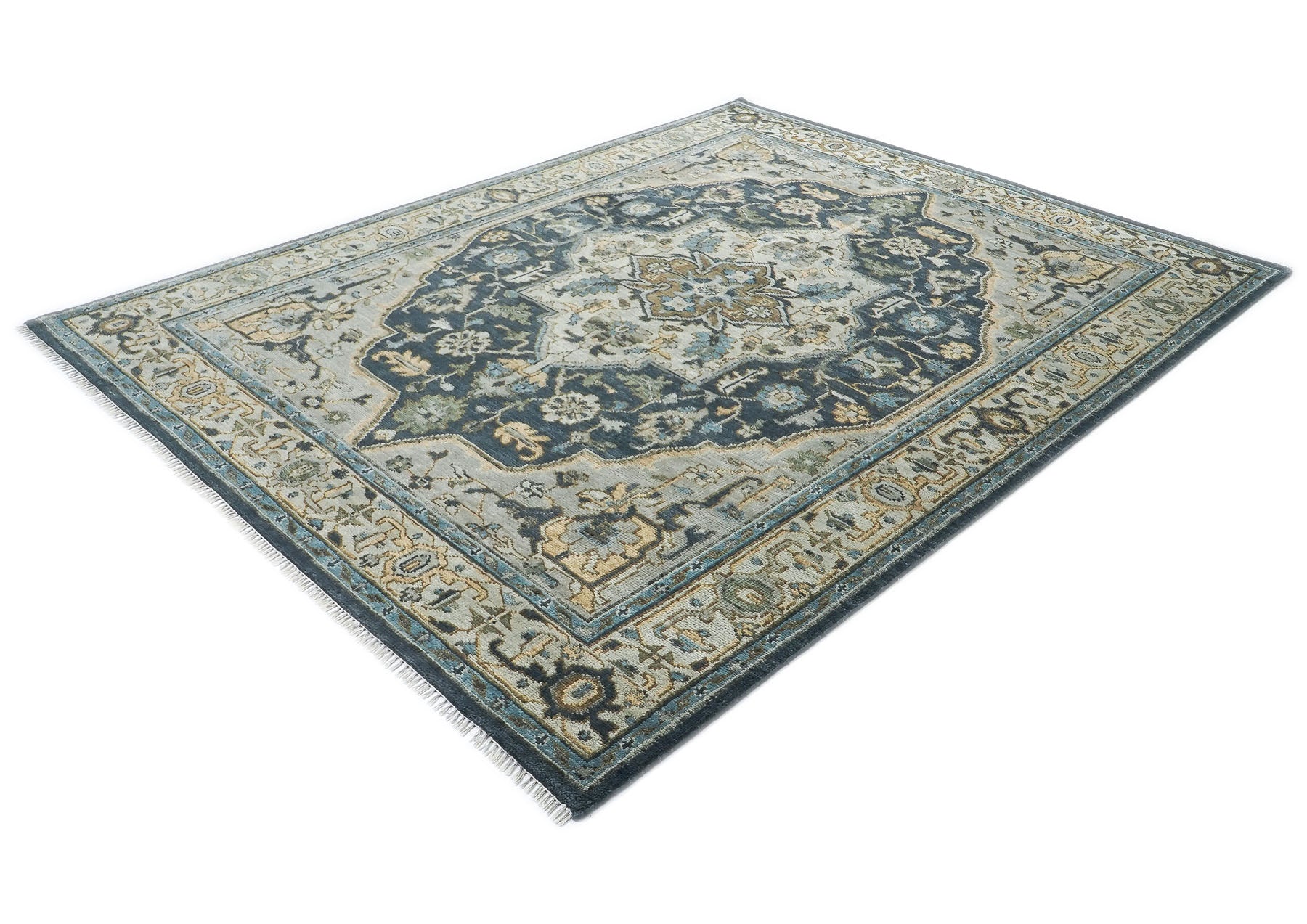 9x12 Blue, Gray, Slate Color Hand Knotted Oushak Wool  Oriental Rug