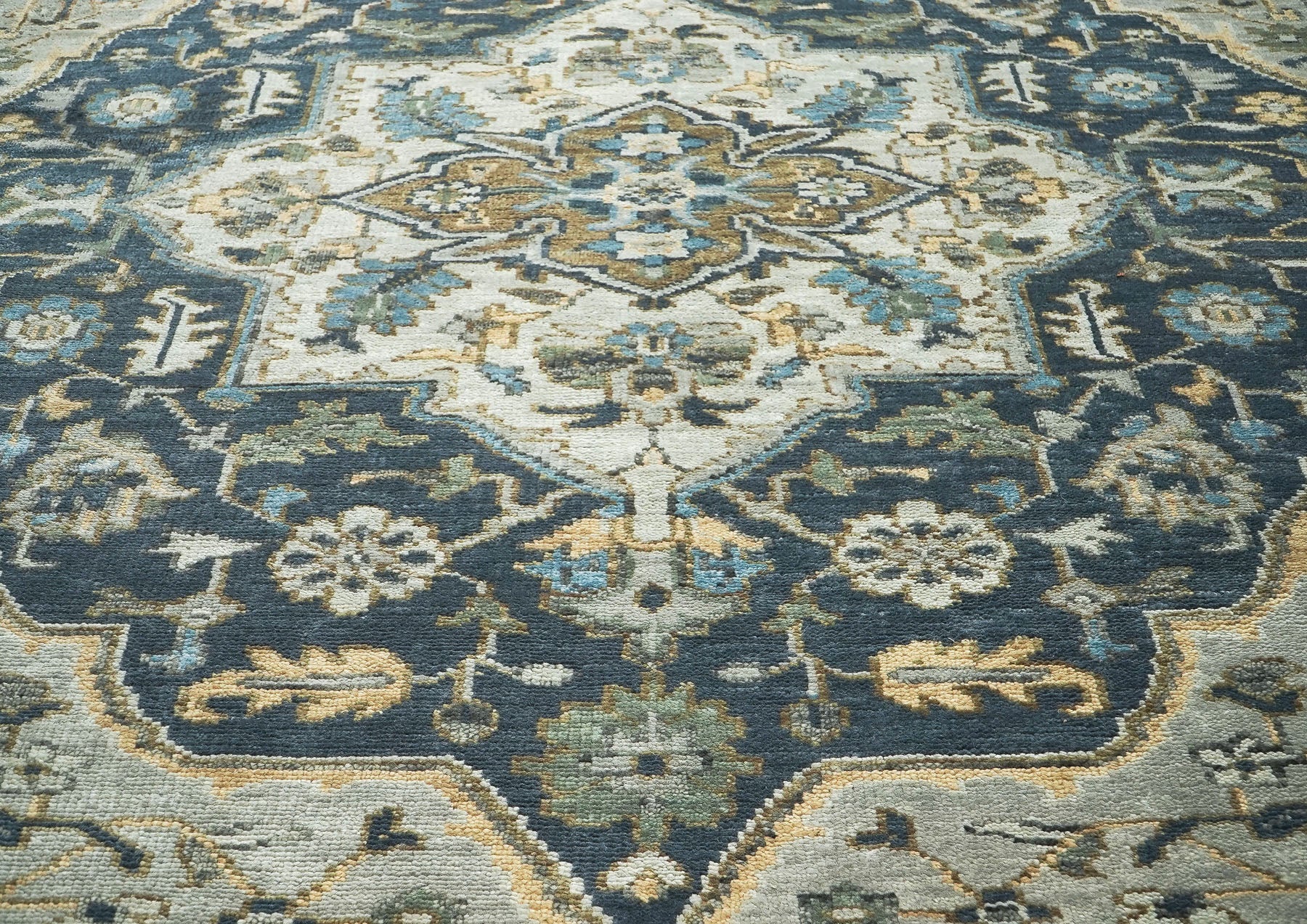 9x12 Blue, Gray, Slate Color Hand Knotted Oushak Wool  Oriental Rug