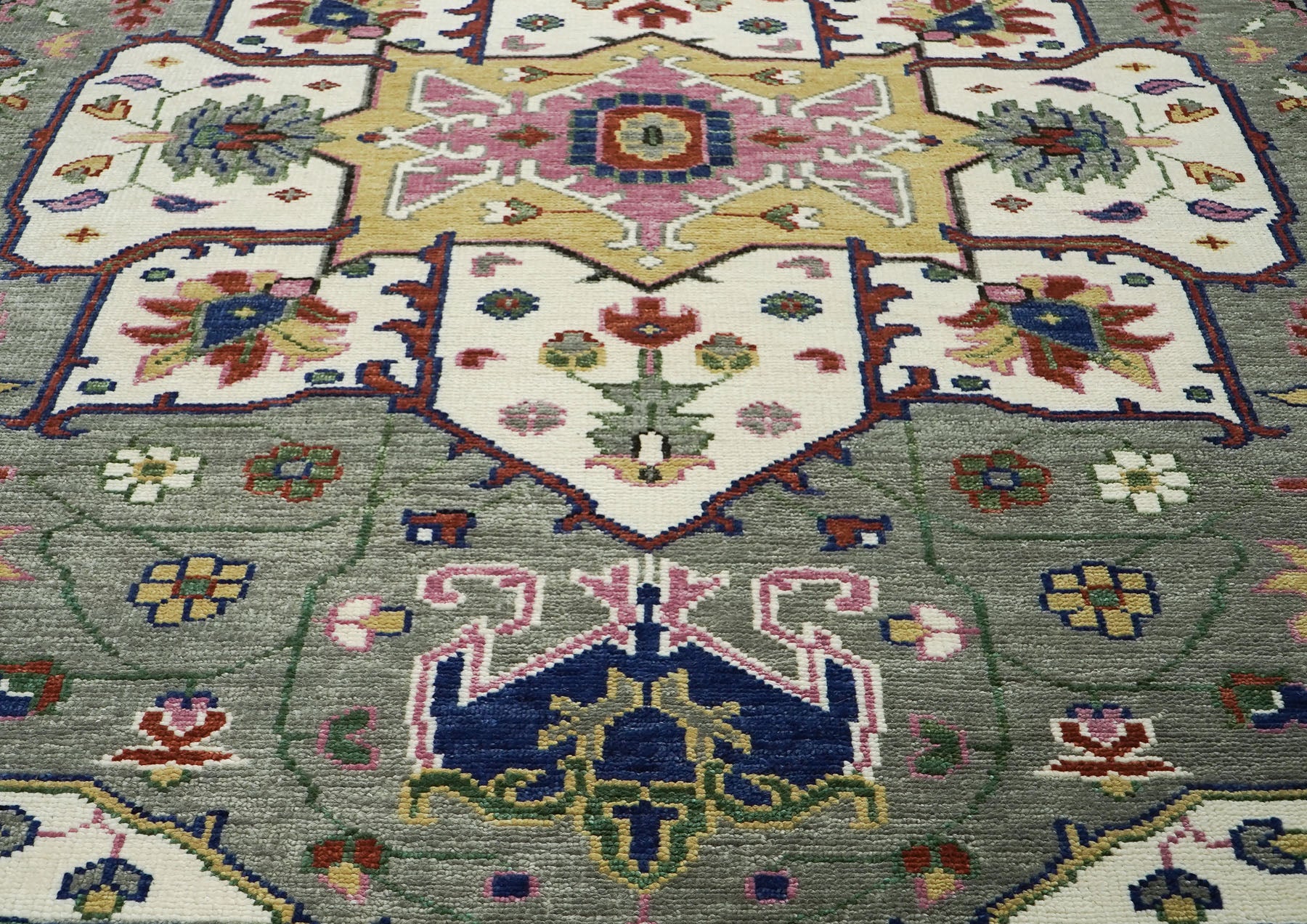 10x14 Ivory, Gray, Rust Color Hand Knotted Oushak Wool  Oriental Rug