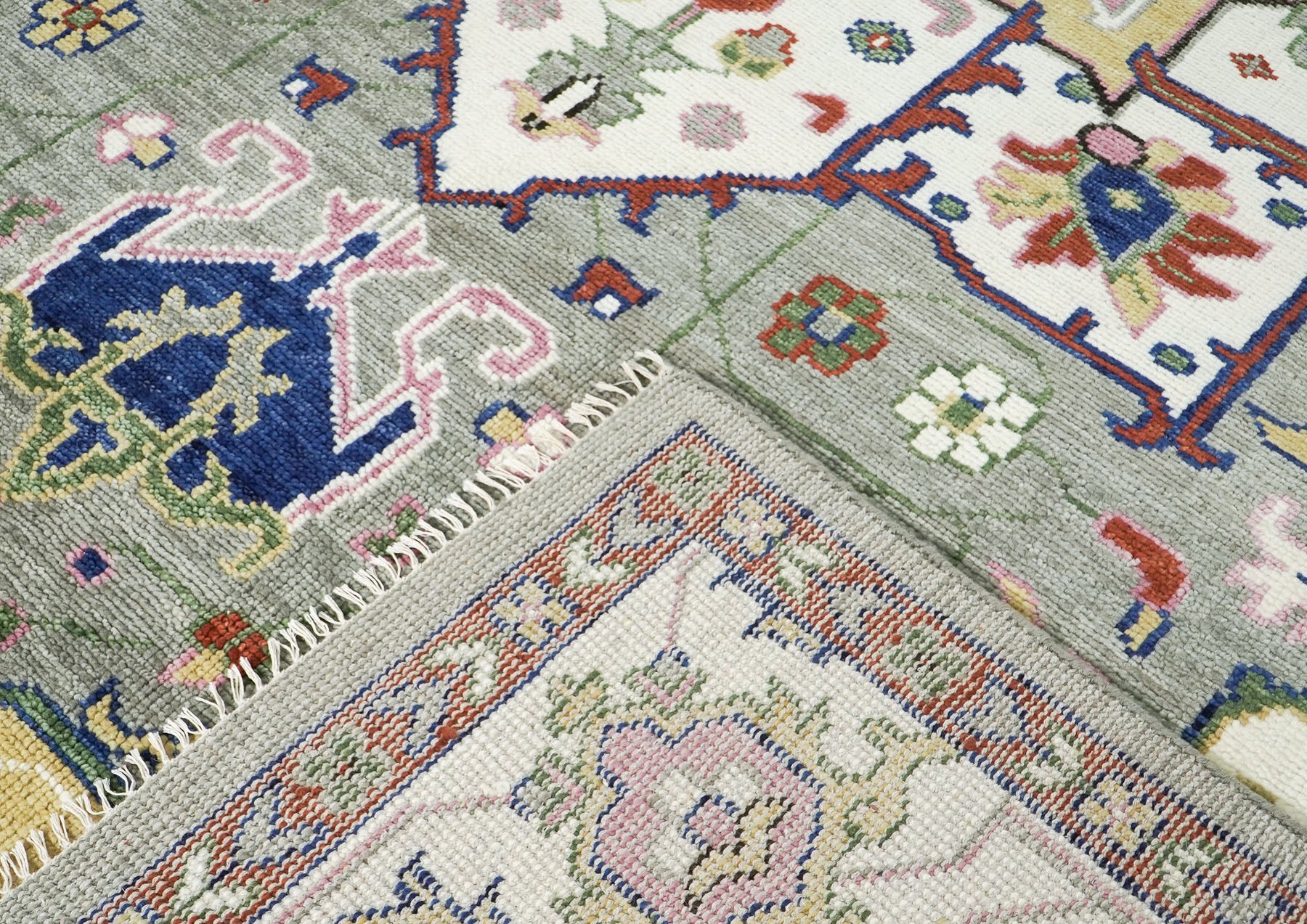 10x14 Ivory, Gray, Rust Color Hand Knotted Oushak Wool  Oriental Rug