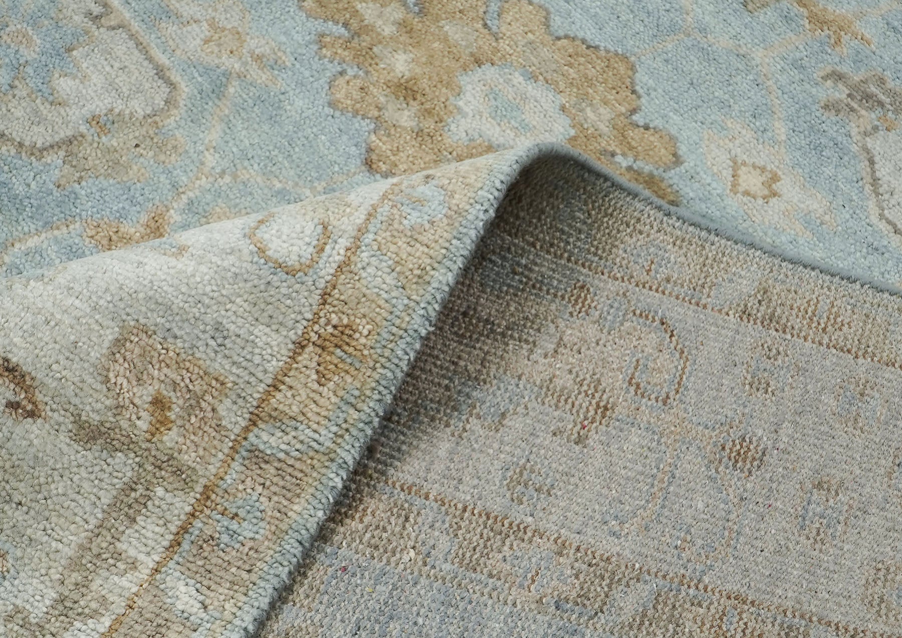 9x12 Blue, Gray, Brown Color Hand Knotted Oushak Wool Transitional Oriental Rug