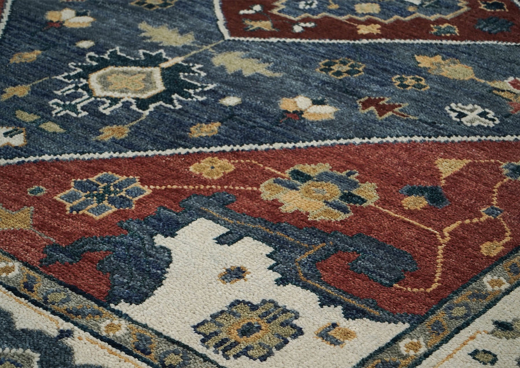 9x12 Blue, Burnt Orange, Brown Color Hand Knotted Oushak Wool Traditional Oriental Rug
