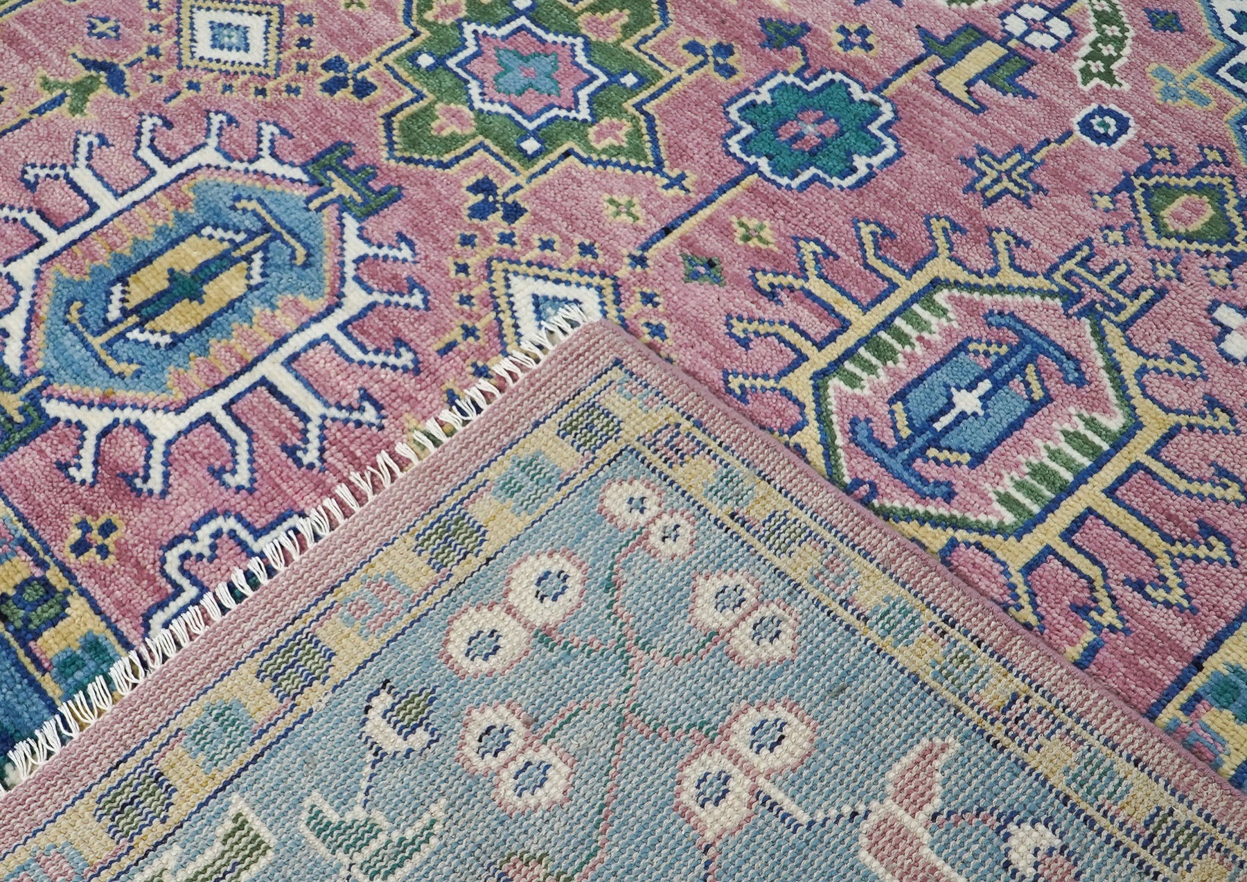 9x12 Pink, Blue, Ivory Color Hand Knotted Oushak Wool Arts and Crafts Oriental Rug