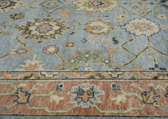 9x12 Slate, Blue, peach Color Hand Knotted Oushak Wool Arts and Crafts Oriental Rug