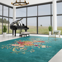 Gaitske Floral Chinese Art Deco New Zealand Wool Hand Tufted Turquoise Oriental Area Rug LoomBloom Multi Sizes