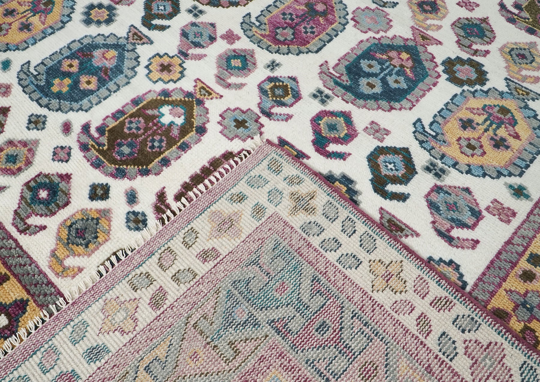 9x12 Gray, Ivory, Rose Color Hand Knotted Oushak Wool Traditional Oriental Rug