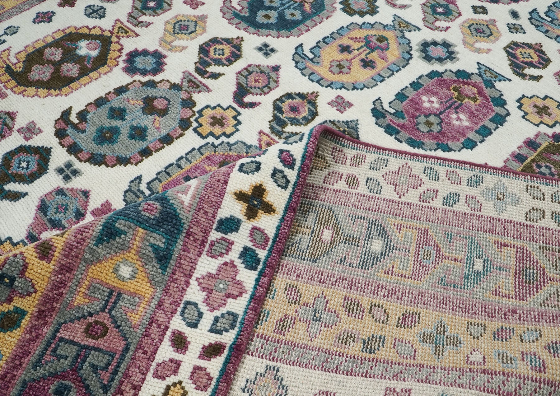 9x12 Gray, Ivory, Rose Color Hand Knotted Oushak Wool Traditional Oriental Rug