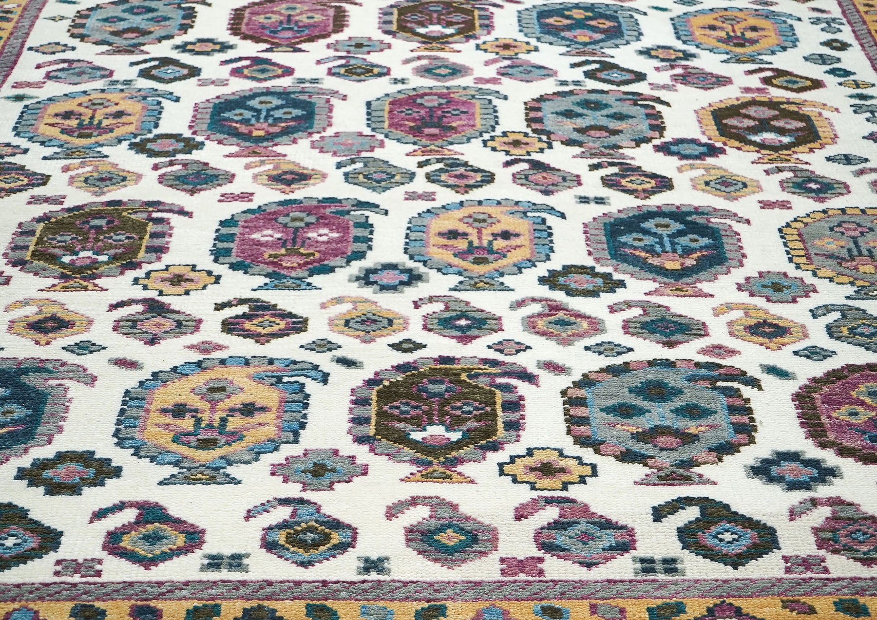 9x12 Gray, Ivory, Rose Color Hand Knotted Oushak Wool Traditional Oriental Rug